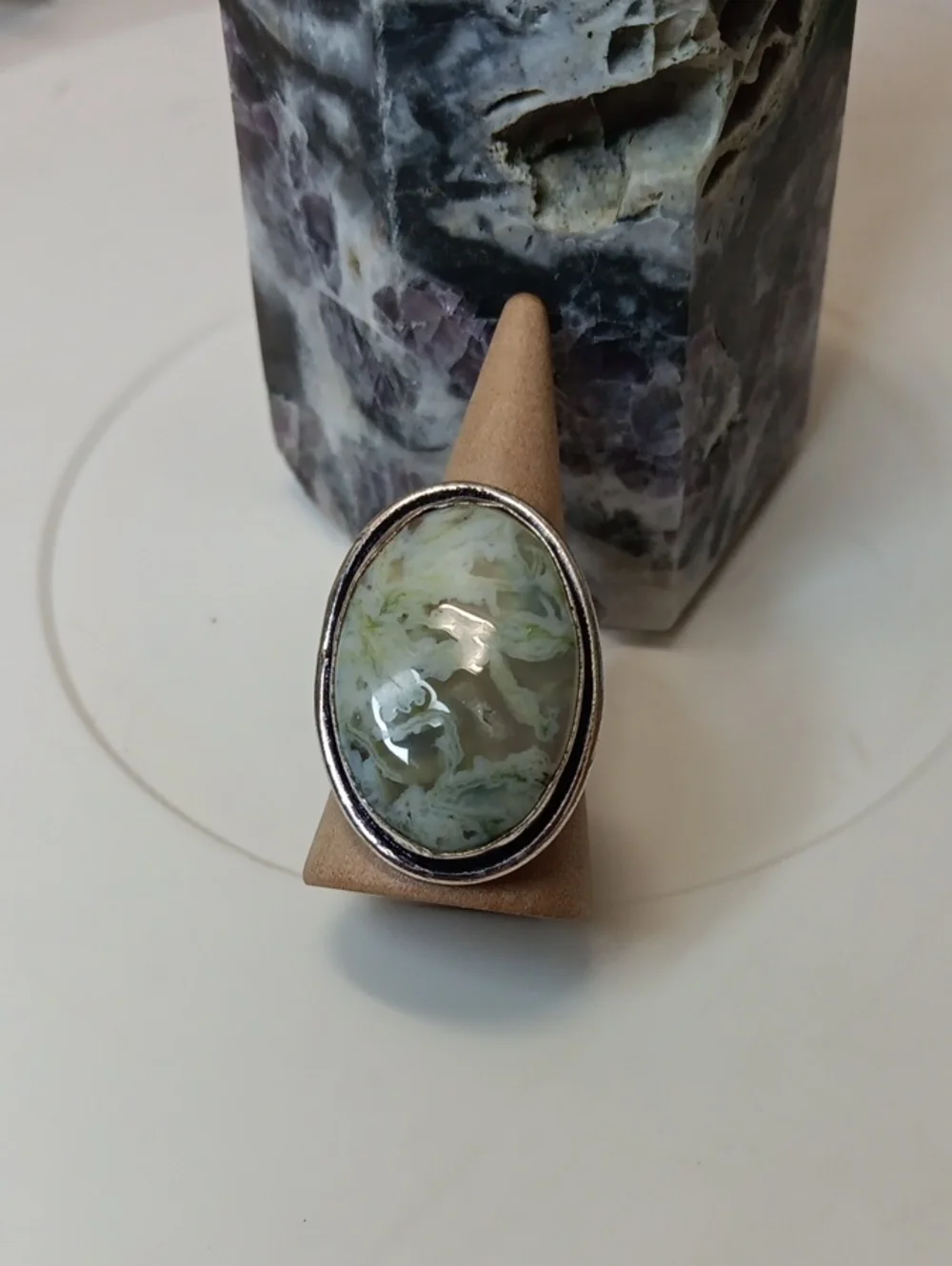 Green Tree Agate Oval Statement Ring